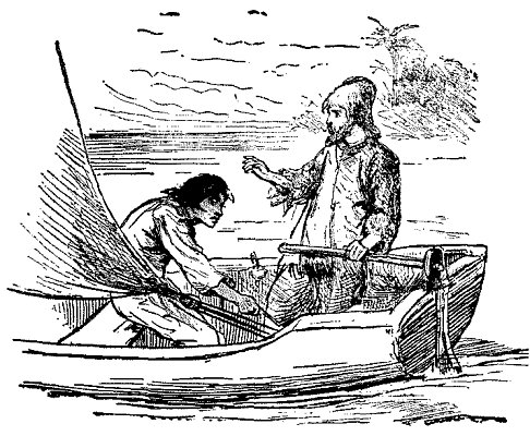 ROBINSON AND FRIDAY SAILING THE BOAT