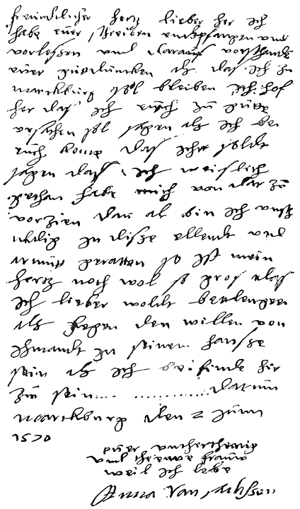 Facsimile van een brief van Anna van Saksen.