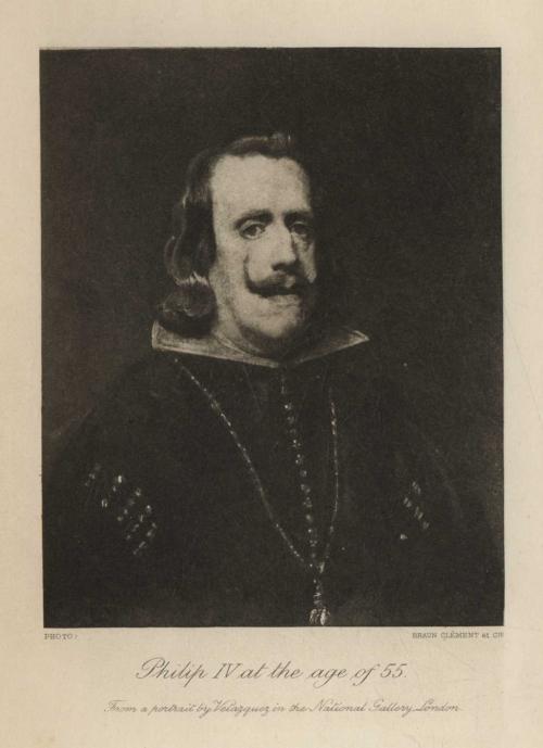 Philip IV at the age of 55. From a portrait by Valazquez in the National Gallery, London.
