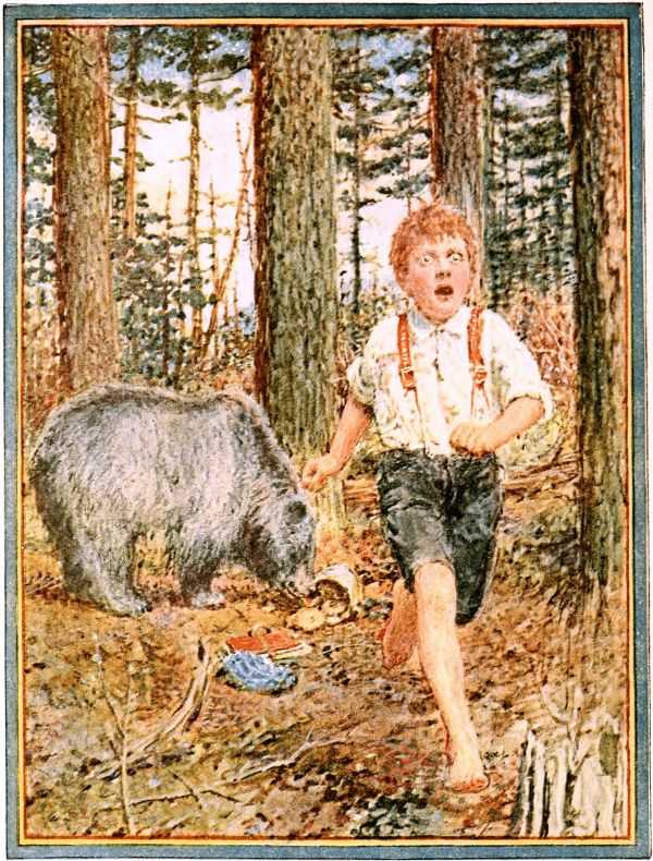 boy running from bear