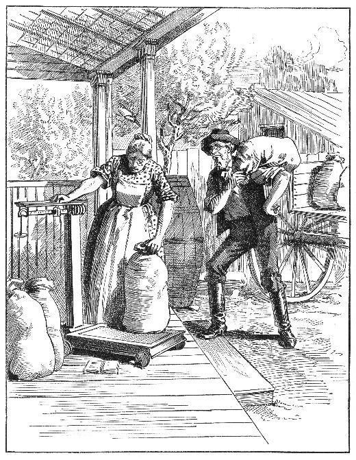 farmer and wife weighing bags