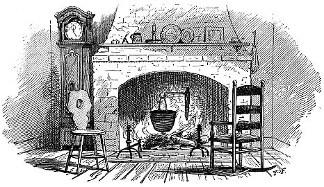 fireplace, grandfather clock two chairs