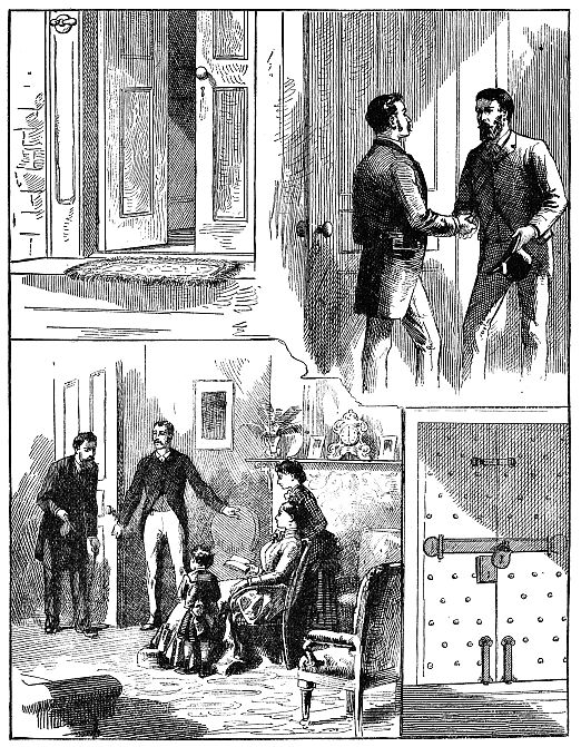 man with open doors,family and one vault with iron doors locked tight