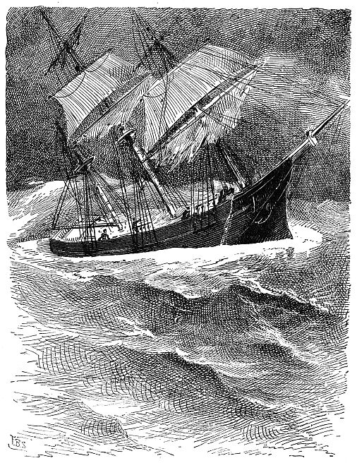 ship at sea in storm