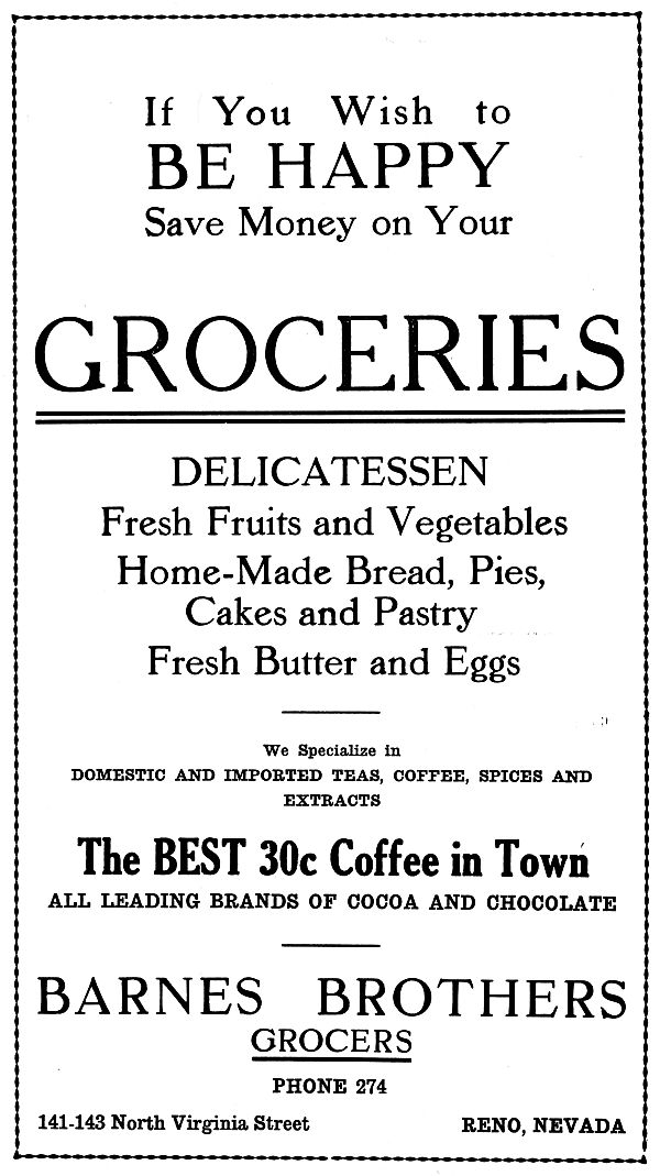 Barnes Brothers Grocer's ad
