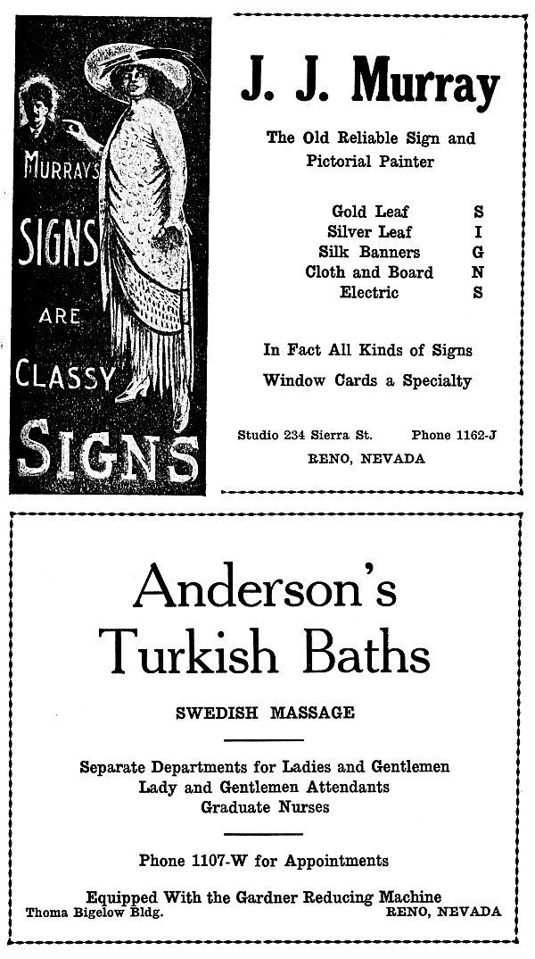 Murray Signs' and Anderson Turkish Baths' ads