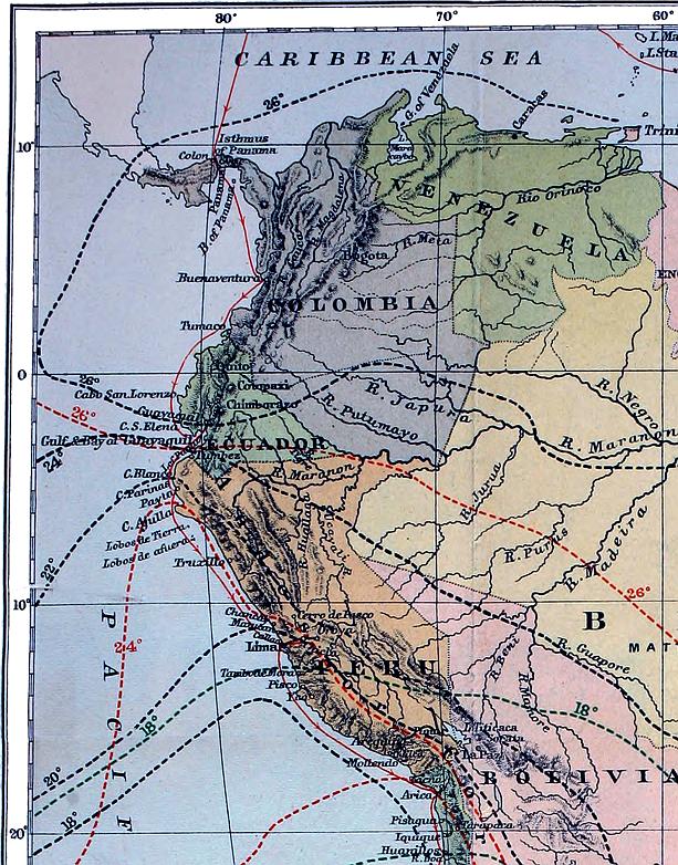 Map of South America: Upper-left quadrant