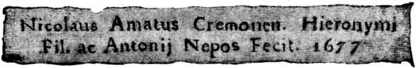 Nicolaus Amatus Cremonen. Hieronymi Fil. ac Antonij Nepos Fecit. 1677