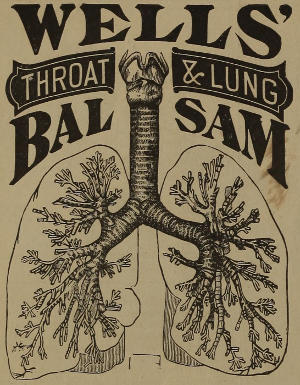 Picture of lungs, captioned WELLS’ THROAT & LUNG BALSAM