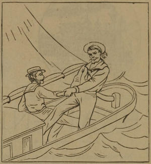 Two men sailing a boat