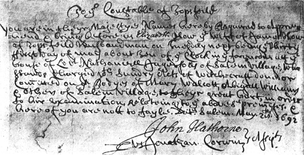 Photograph of the Warrant for Mrs. Howe’s Arrest