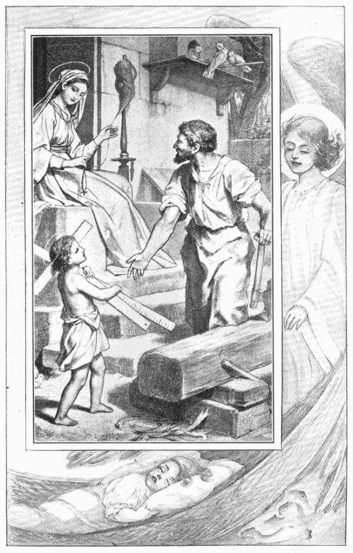 Jesus, Mary and Joseph in carpenter's shop