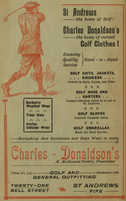 Advert for Charles Donaldson’s Golf and General Outfitting shop