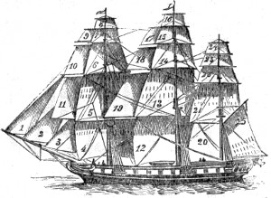 schooner with numbered sales