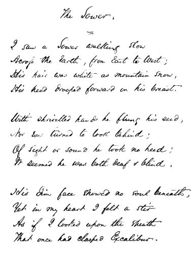Image unavailable: Facsimile of Mr. Lowell’s handwriting