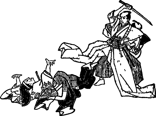 Illustration: Hangwan striking Moronao with a sword