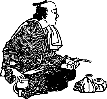 Illustration: Man seated with a wrapped bundle