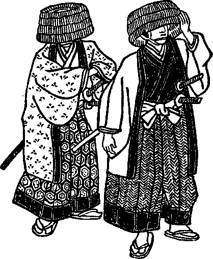 Illustration: Two standing men wearing wicker hats