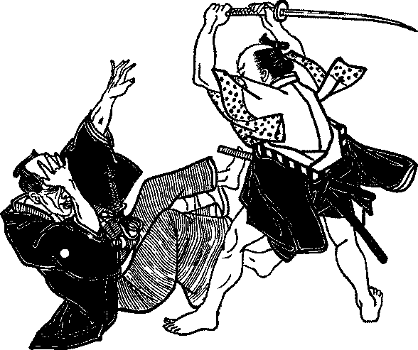 Illustration: Yuranosuke slashing Kudayu with a sword