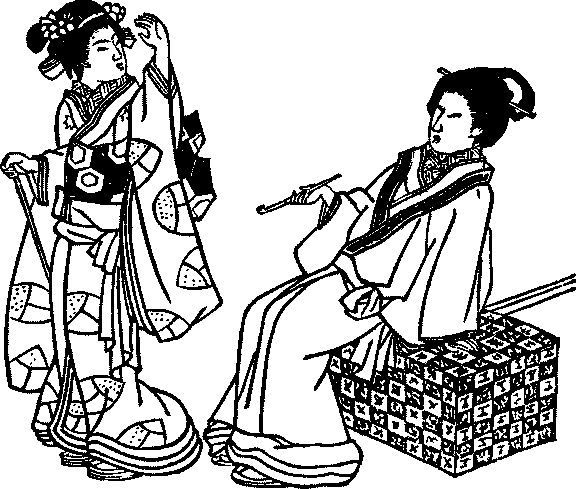 Illustration: Two women, one resting on luggage