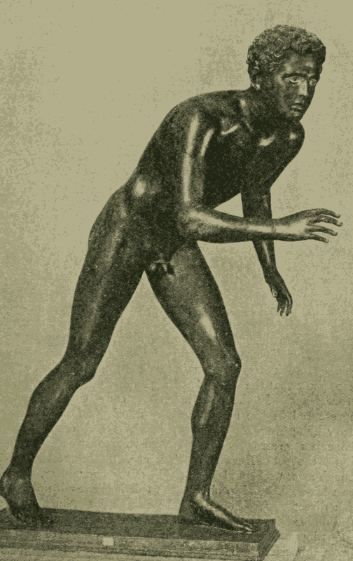 One of a pair of bronze wrestling boys, generally known as Diskoboloi.