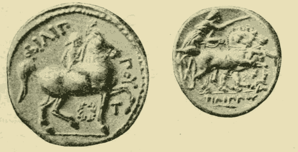 Silver tetradrachm and gold stater.